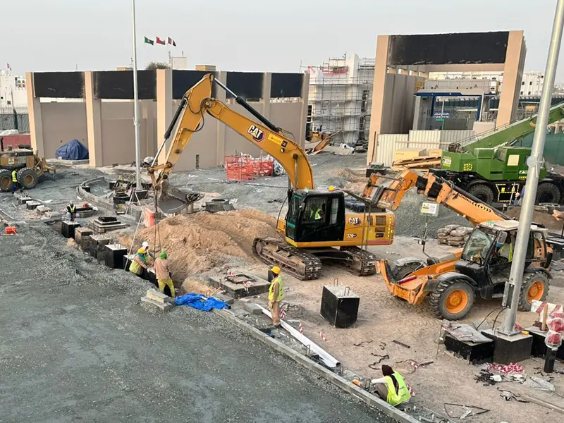 Earthworks excavation and site preparation activities using heavy machinery by Osool AlRoyah General Contracting in the UAE