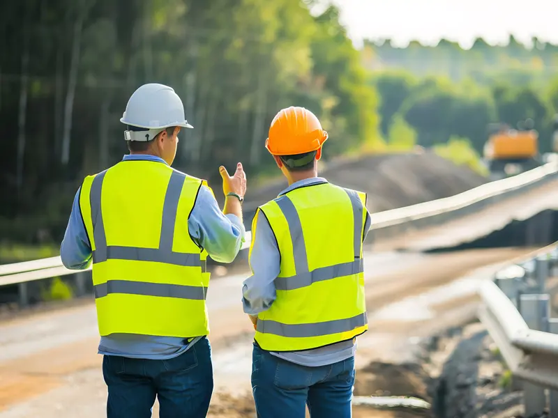 Engineers supervising infrastructure construction work under ISO-certified management systems by Osool AlRoyah in the UAE