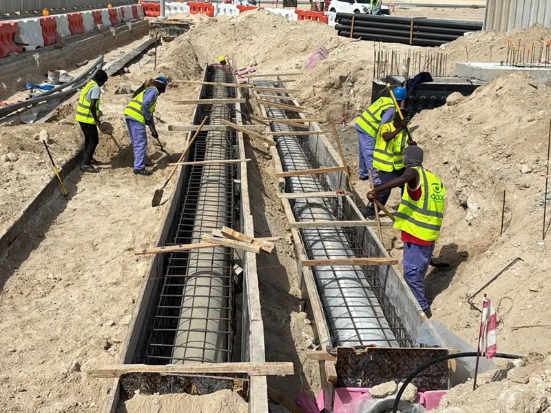 Sewerage network infrastructure construction with underground pipeline installation by Osool AlRoyah General Contracting in the UAE